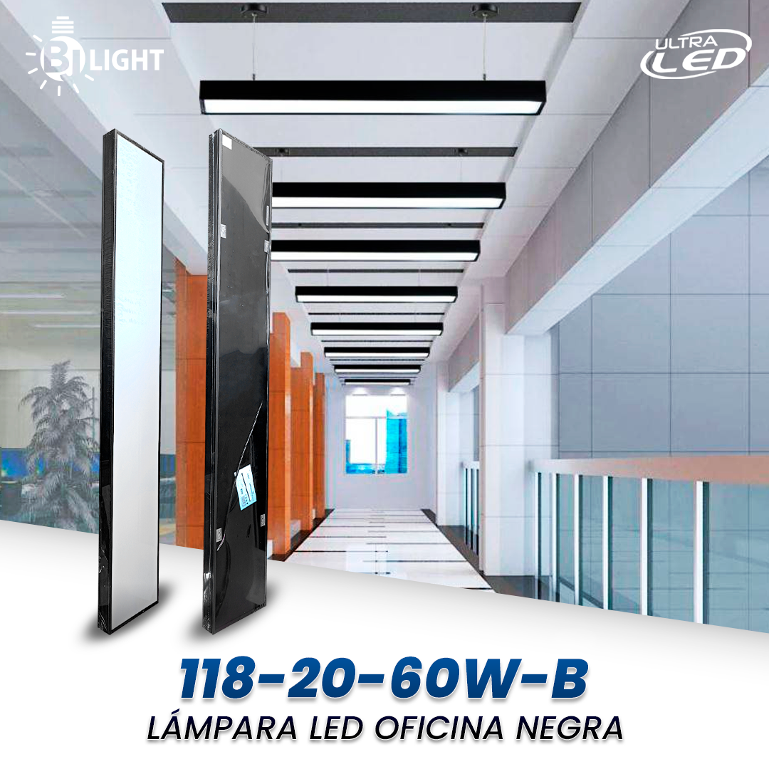 LAMPARA LED OFICINA NEGRA 60W 120CM