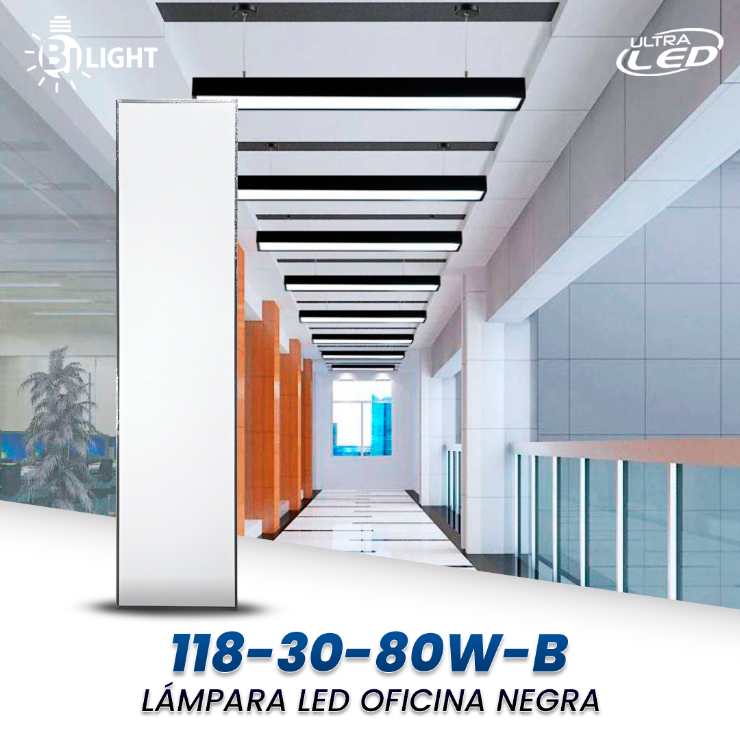 LAMPARA LED OFICINA NEGRA 80W 120CM