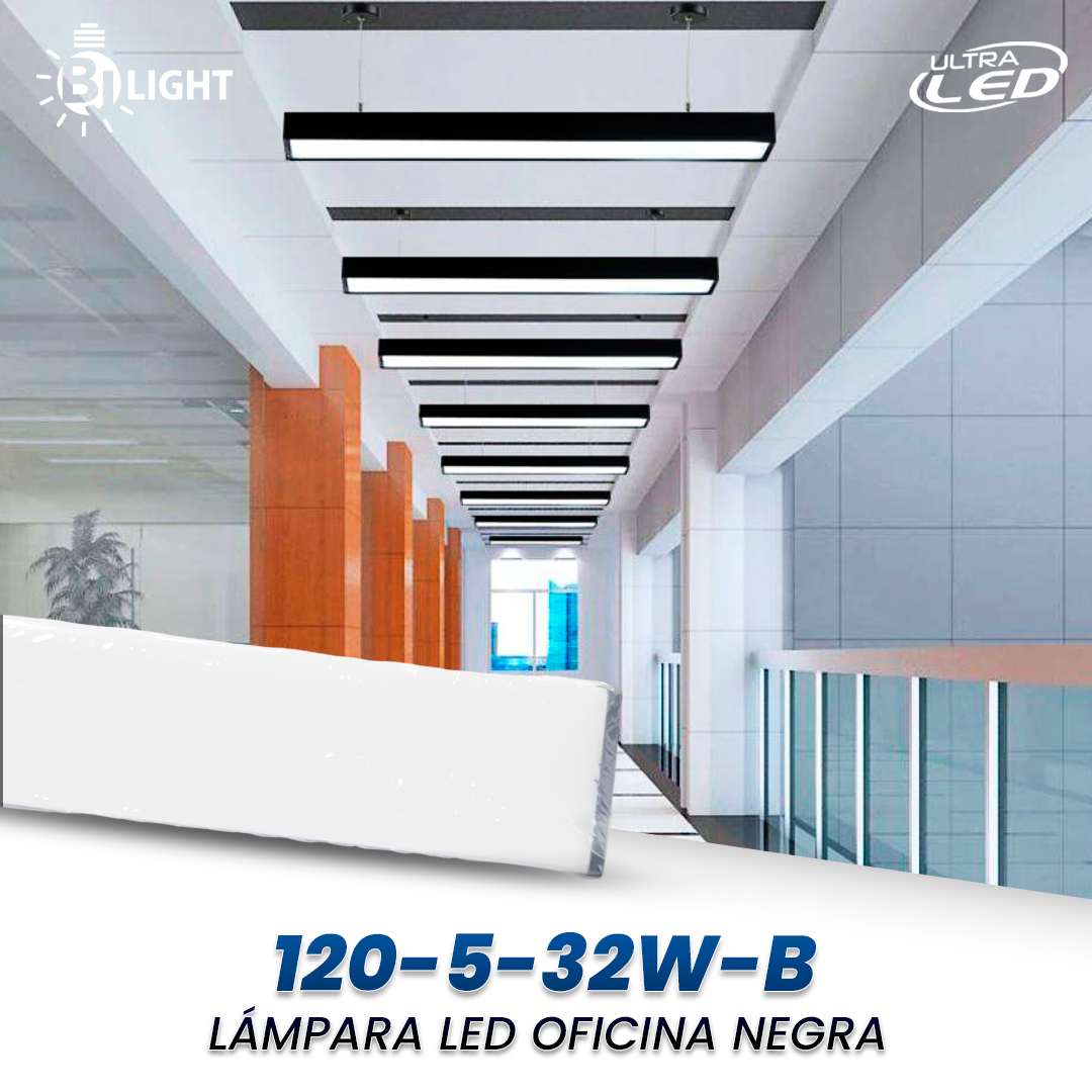 LAMPARA LED OFICINA 32W NEGRA S/B  120CM