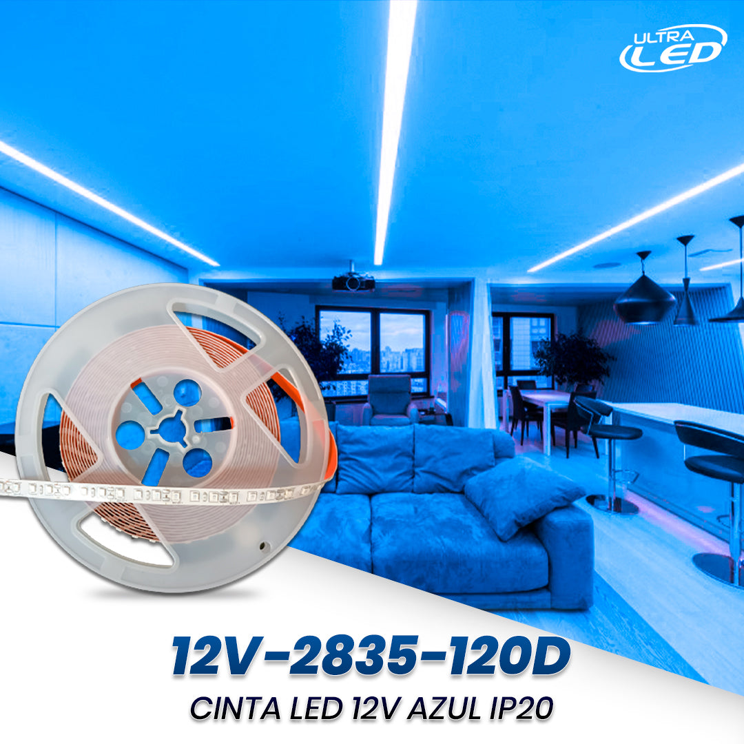 CINTA LED 12V AZUL IP20 8MM 5MTS