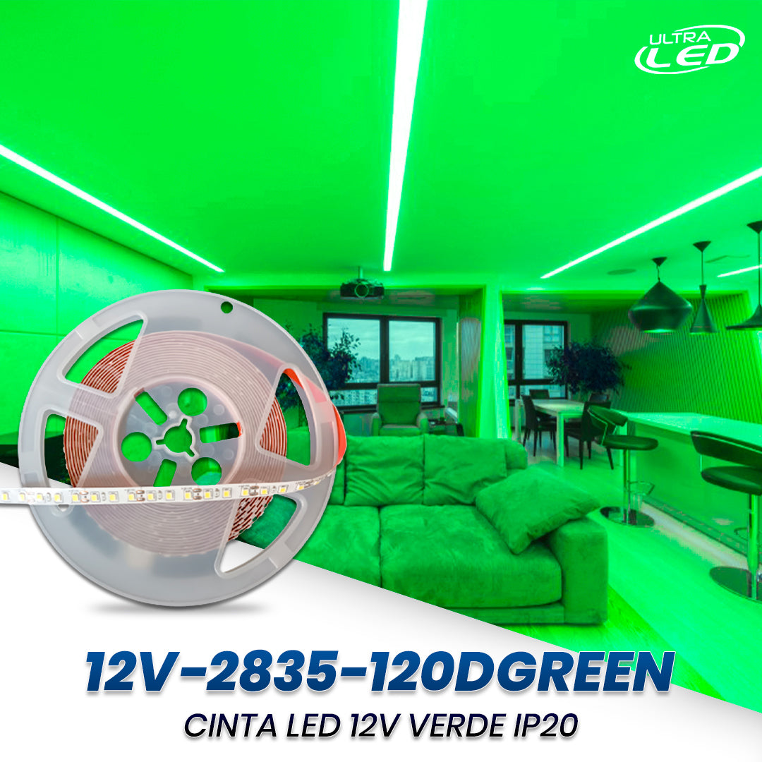 CINTA LED 12V VERDE IP20 8MM 5MTS