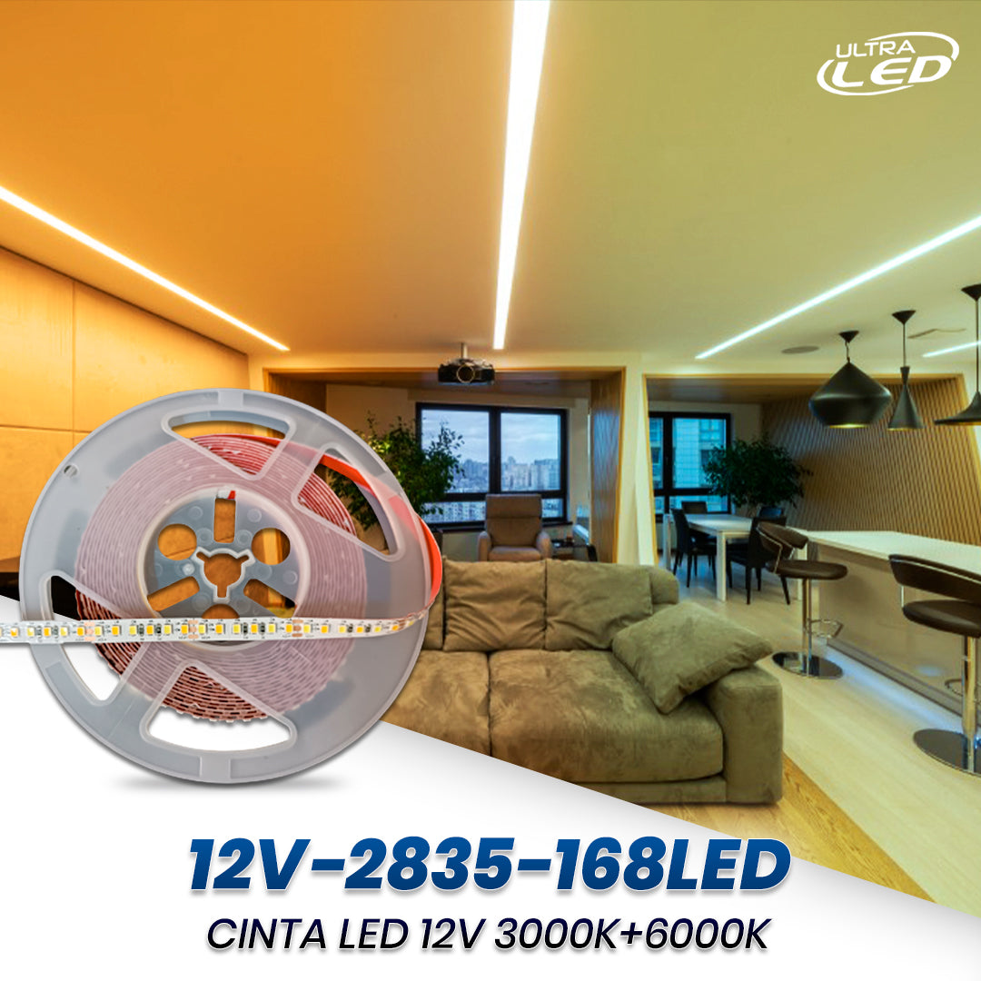 CINTA LED 12V 168 LED DOBLE COLOR  IP20 8MM 5MTS