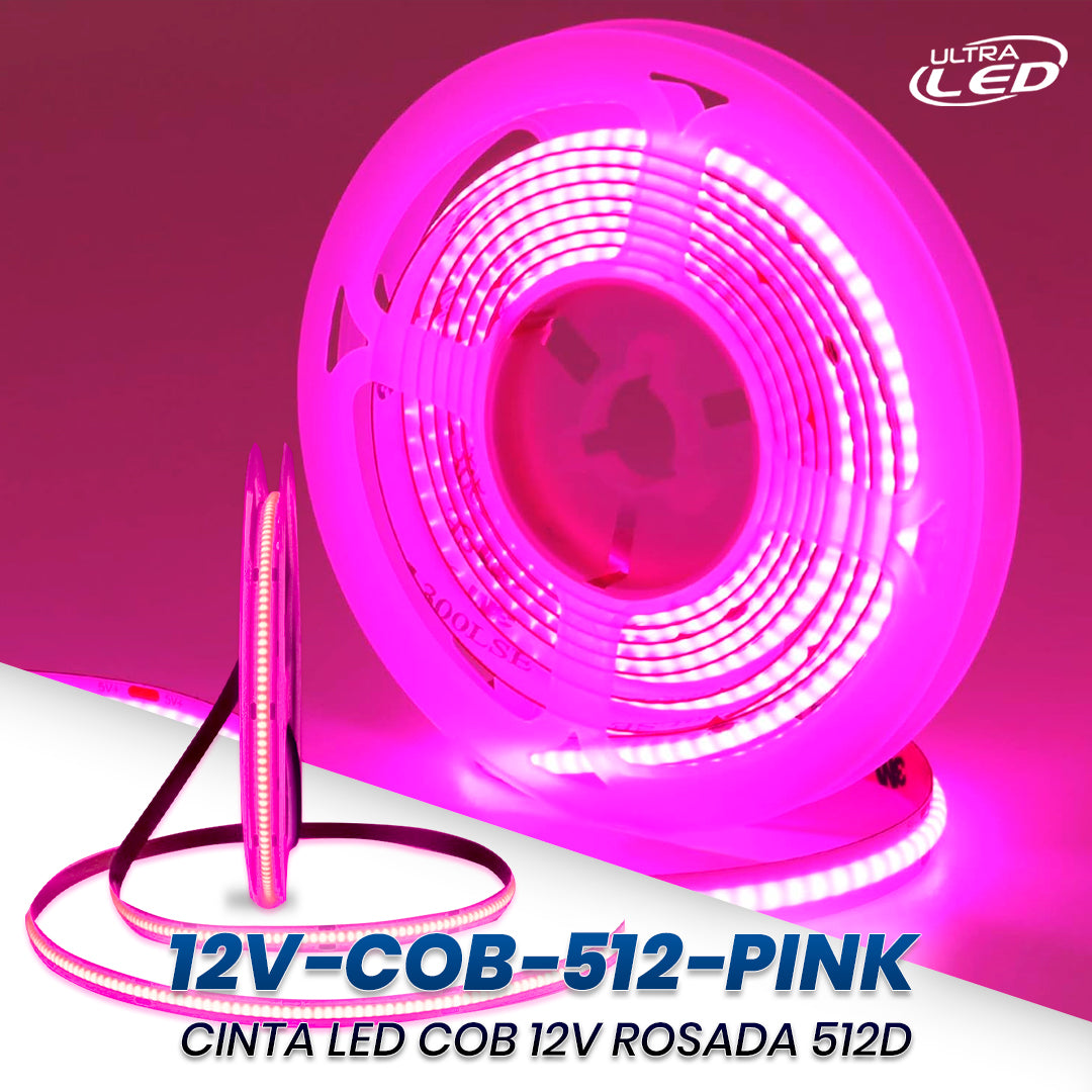 CINTA LED COB 12V ROSADA 512D 8MM 5MTS