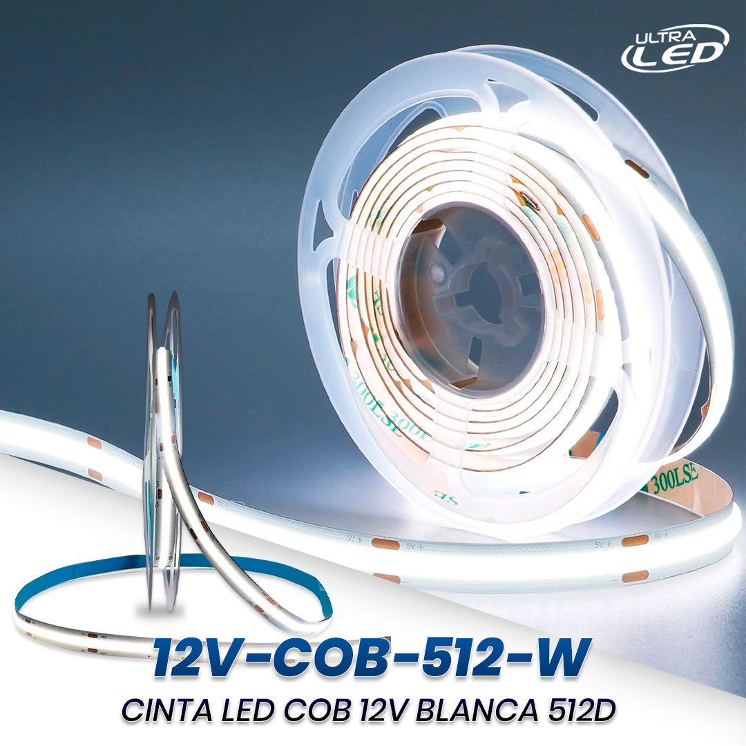 CINTA LED COB 12V BLANCA 512D 8MM 5MTS