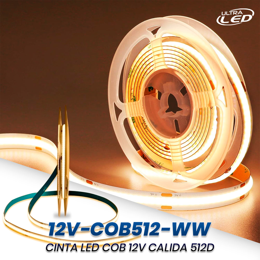 CINTA LED COB 12V CALIDA 512D 8MM 5MTS