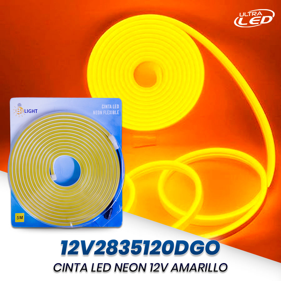 CINTA LED NEON 12V AMARILLO 120D 8MM 5MTS