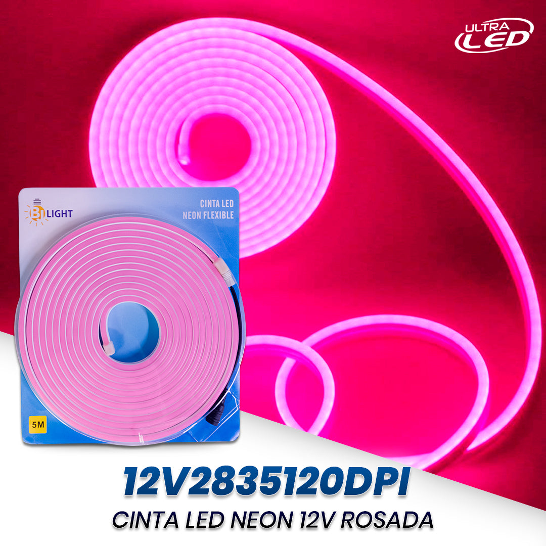 CINTA LED NEON 12V ROSADA 120D 8MM 5MTS