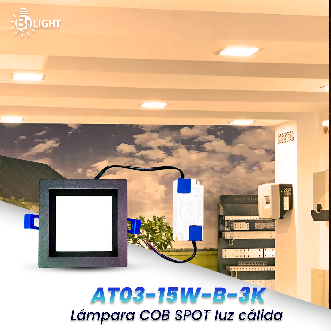 LAMPARA COB SPOT 15W LUZ CALIDA (3000K) MODELO AT03-15W-B-3K