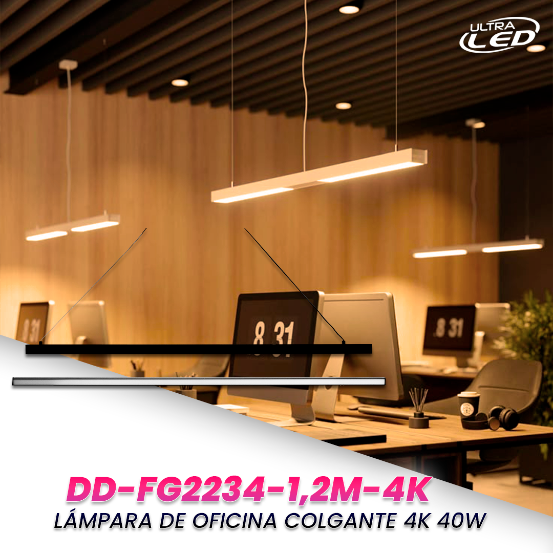LAMPARA LINEAL OFICINA COLGANTE 40W LUZ NEUTRA MODELO DD-FG2235-1.2-4K