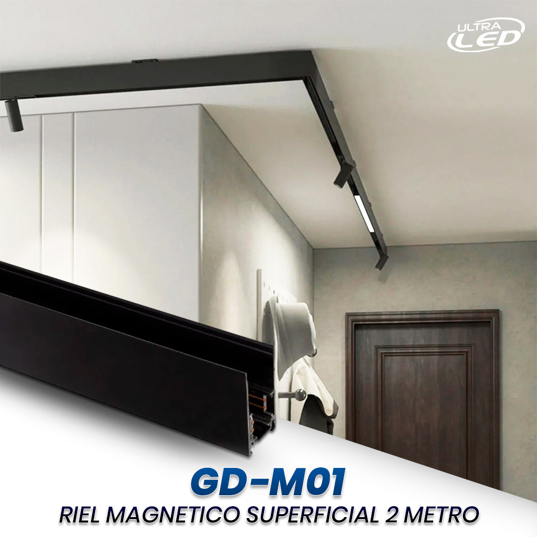 RIEL MAGNETICO SUPERFICIAL 2MTS MODELO GD-M01 – GRUPO ULTRA LED