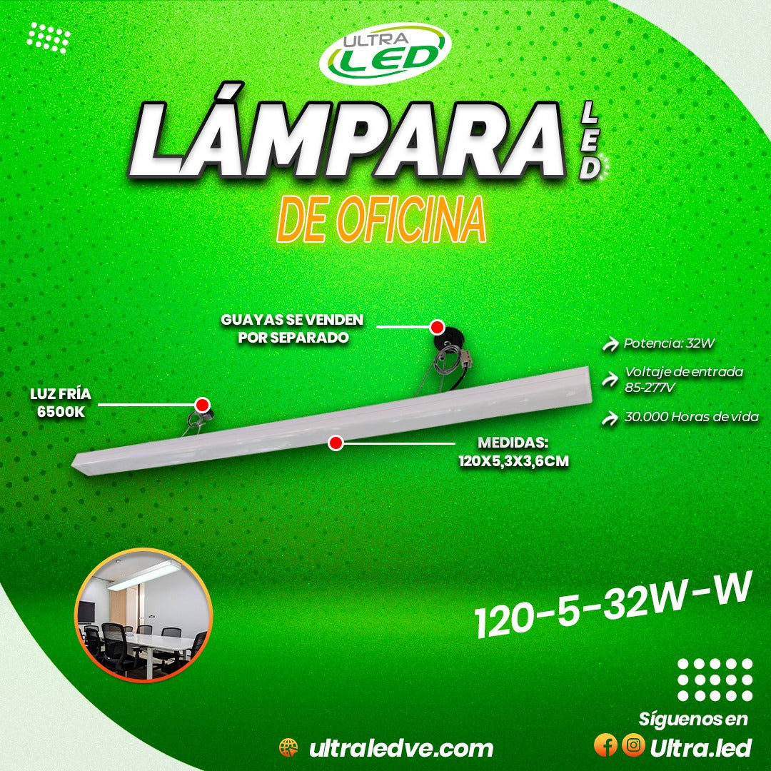 LAMPARA LED OFICINA BLANCA S/B 32W 120CM