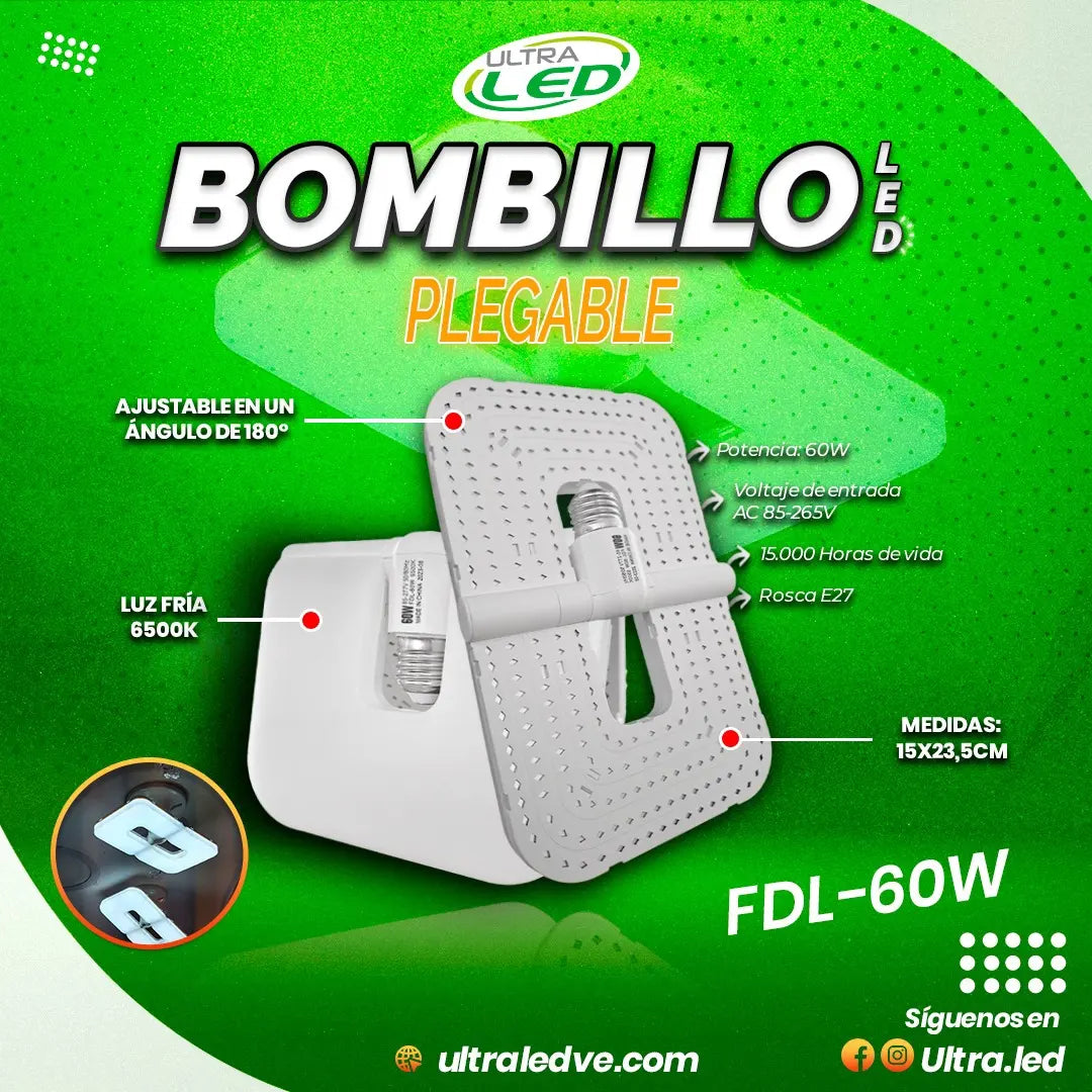 BOMBILLO PLEGABLE 60W LUZ BLANCA (6500K)