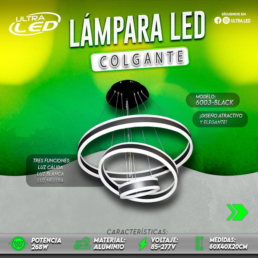 LAMPARA COLGANTE 268W CARCASA NEGRA