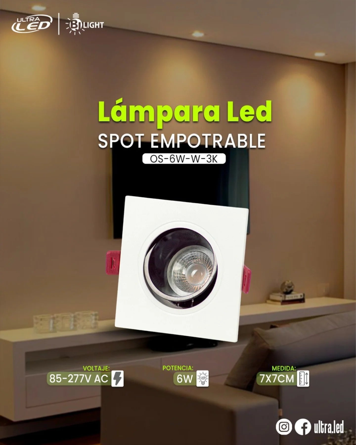 LAMPARA LED SPOT EMPOTRABLE 6W LUZ CALIDA