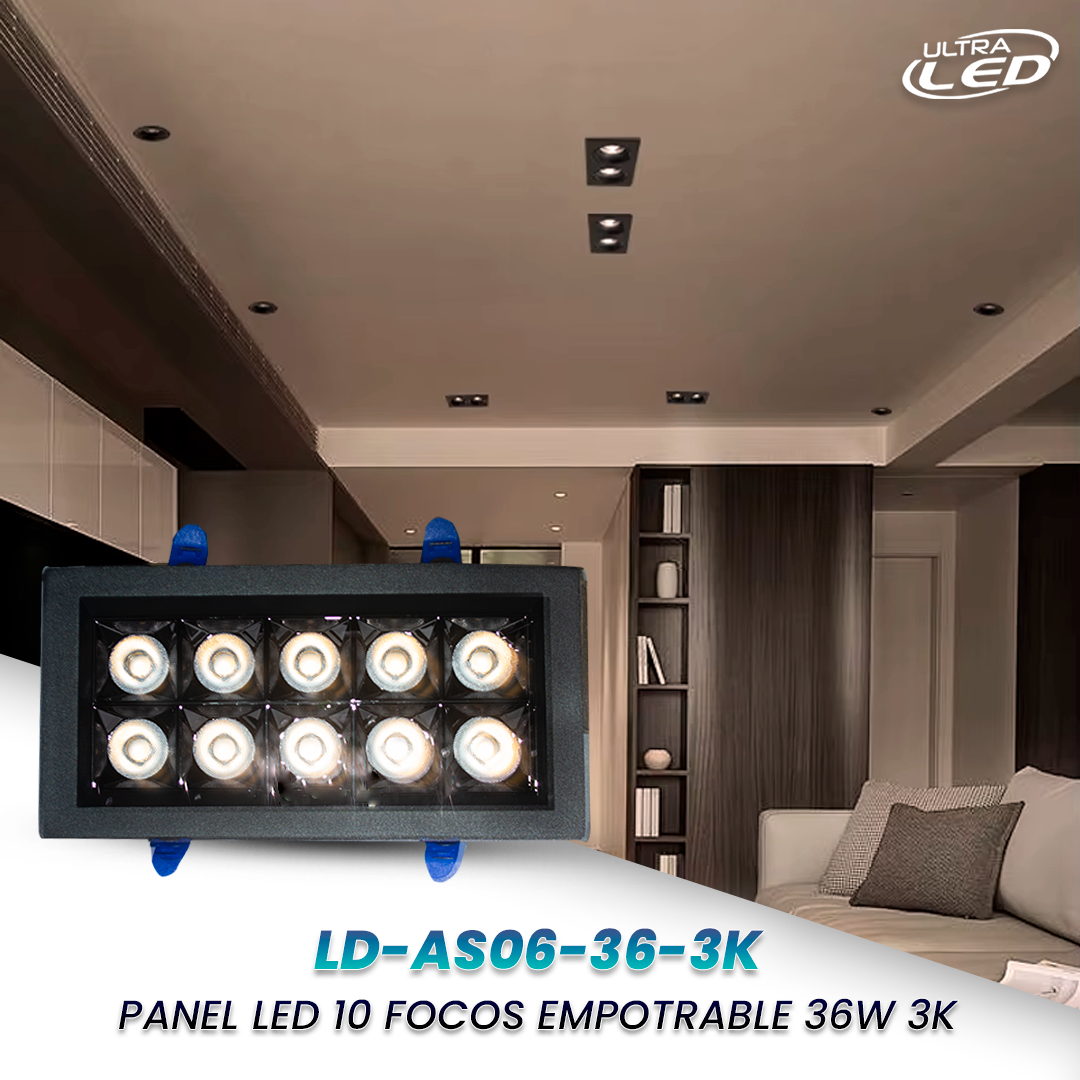 LAMPARA LED COB 36W 10 FOCOS EMPOTRABLE LUZ CALIDA (3000K) MODELO LD-AS06-36-3K