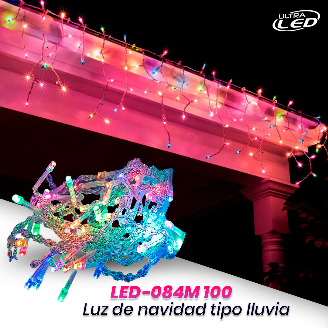 LUCES DE NAVIDAD TIPO LLUVIA FIJA CABLE TRANSPARENTE 2MTS 100LED