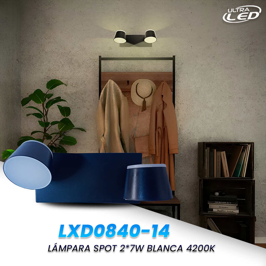 LAMPARA DE LED 2*7W LUZ NEUTRA  (4200K) BLACK MODELO LXD0840-14