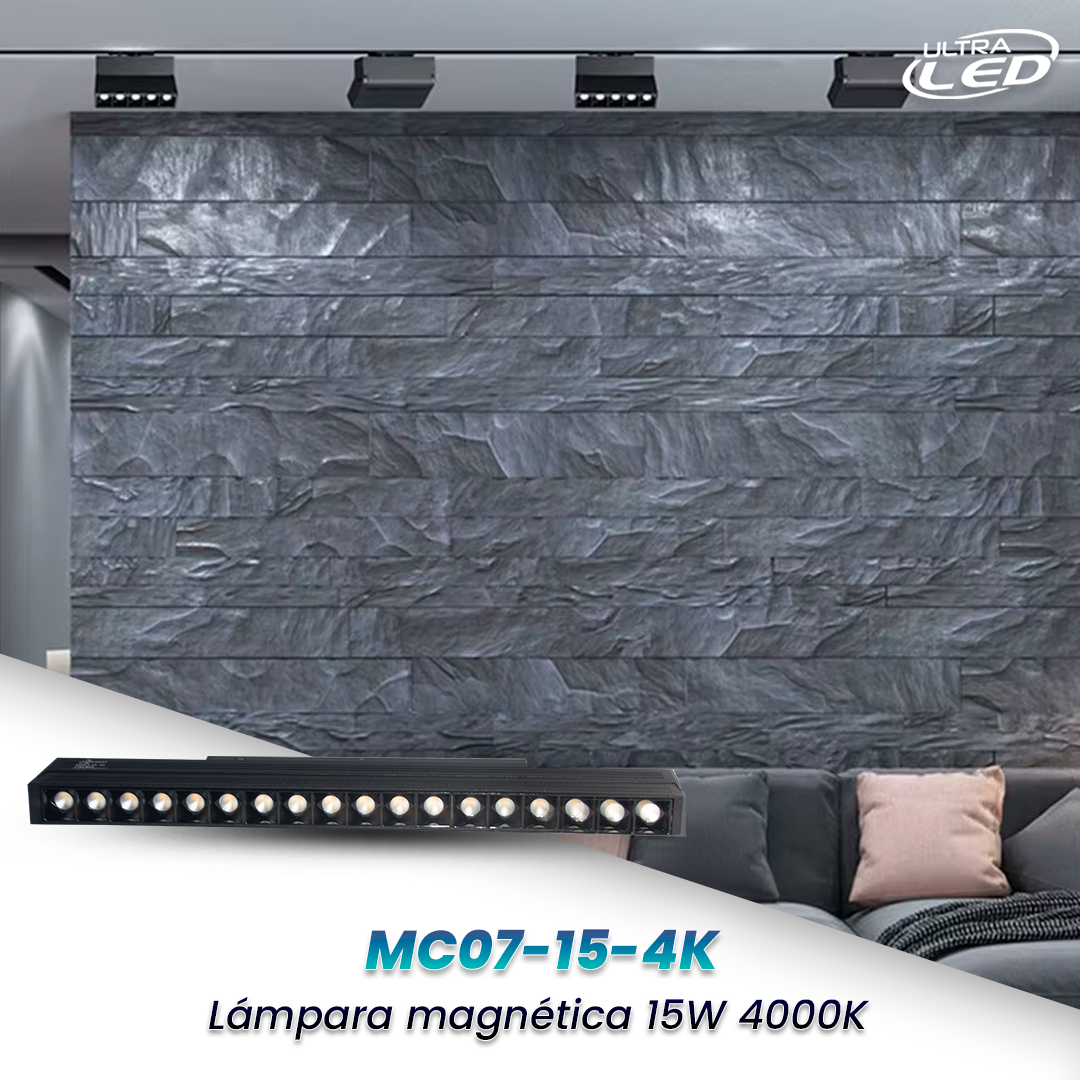 LAMPARA RIEL MAGNETICO 15W LUZ NEUTRA (4000K) MODELO MC07-15-4K