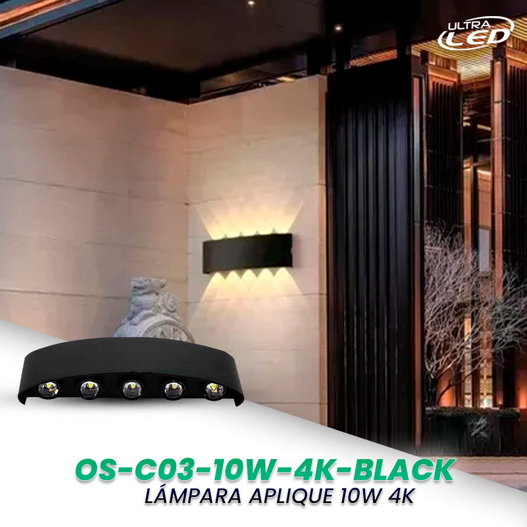 LAMPARA APLIQUE PARED 10W 4000K CARCASA NEGRA MODELO OS-C03-10W