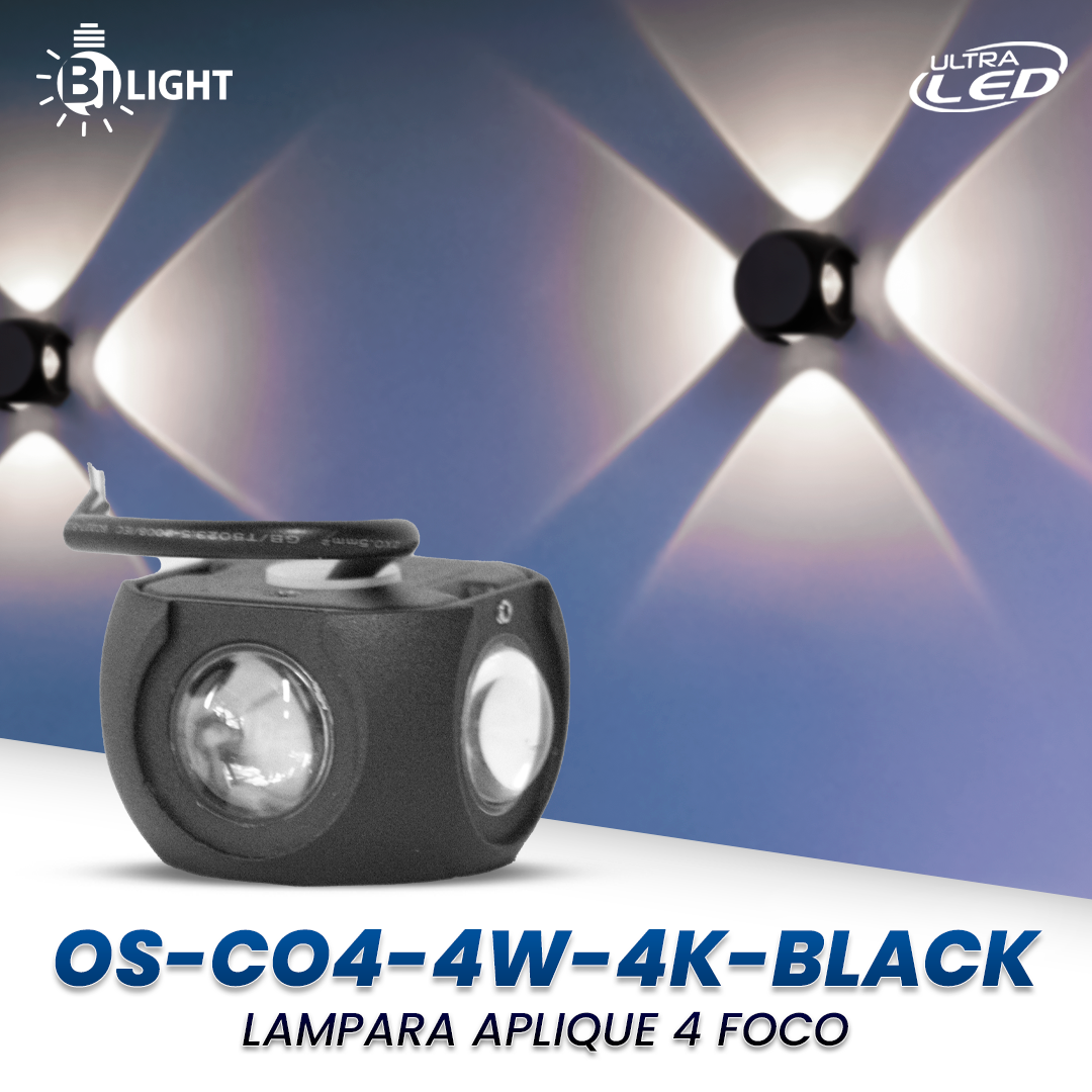 LAMPARA APLIQUE 4FOCO 4W 4000K CARCASA NEGRA