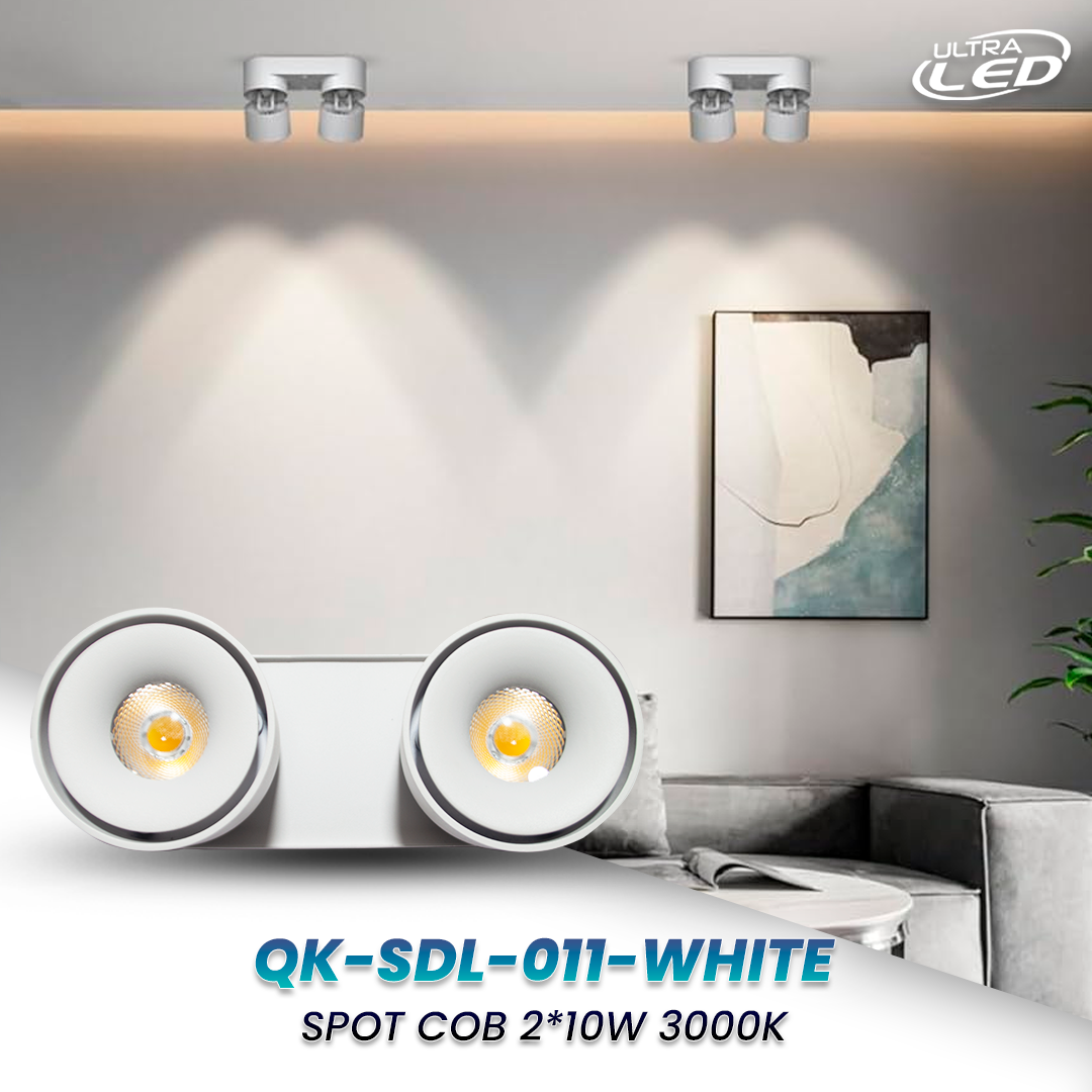 LAMPARA COB SPOT 2*10W LUZ CALIDA (3000K) CARCASA BLANCA MODELO QK-SDL-011-WHITE