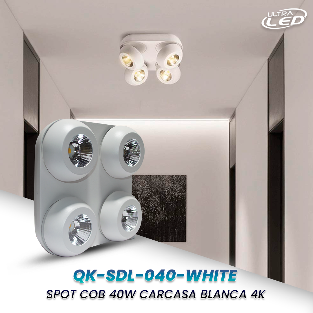 LAMPARA SPOT COB 4F 40W LUZ NEUTRA (4000K) CARCASA BLANCA