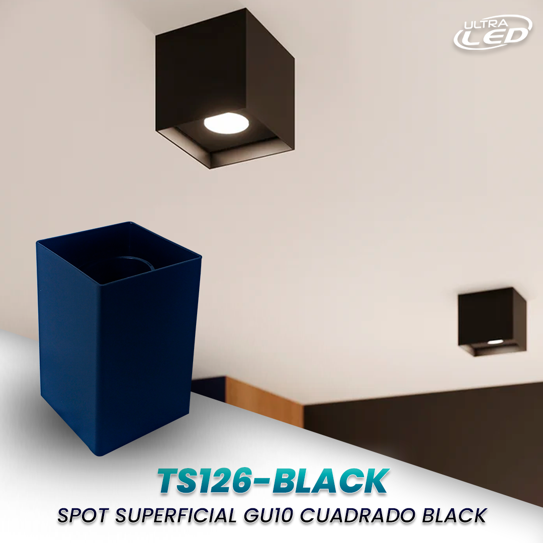 SPOT SUPERFICIAL (GU10) CUAD PC MODELO TS126-BLACK
