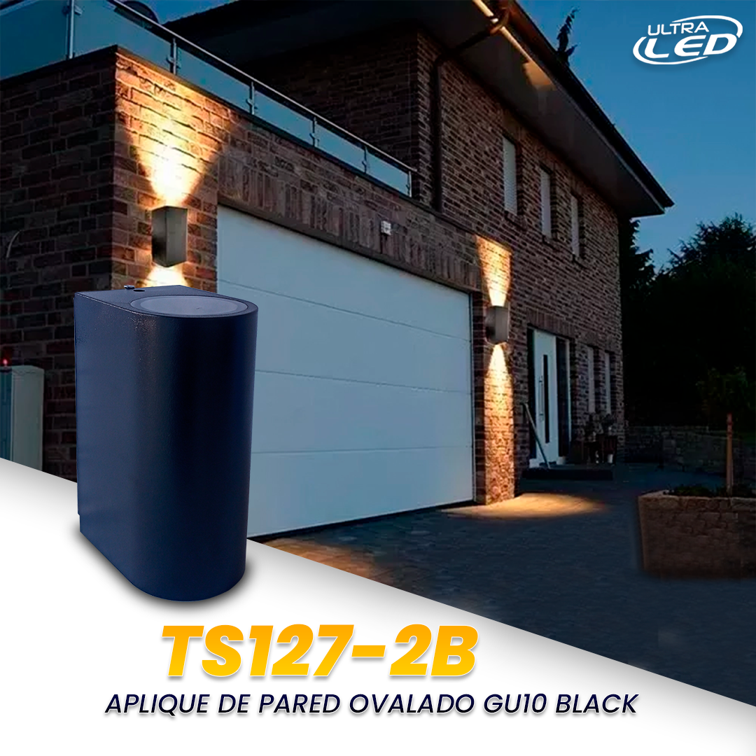 APLIQUE DE PARED OVAL GU10 BLACK MODELO TS127-2B