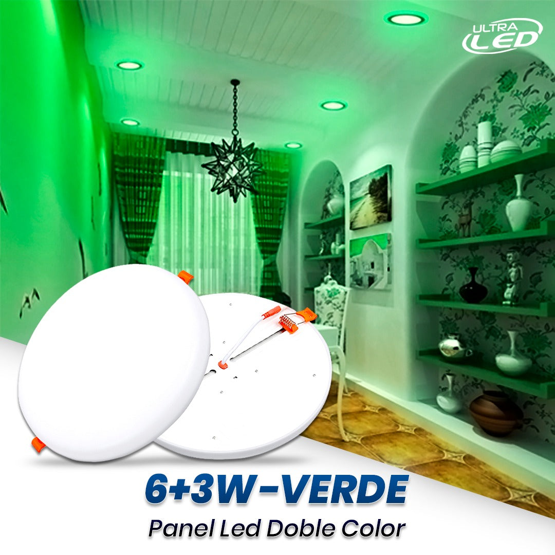 PANEL LED DOBLE COLOR 6+3W LUZ VERDE EMPOTRAR