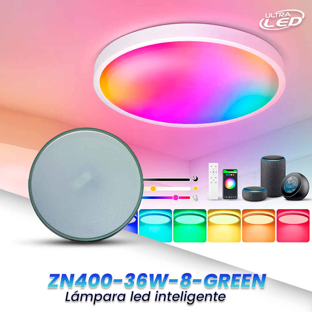 LAMPARA LED INTELIGENTE DECORATIVA 36W MODELO ZN400 BORDE VERDE