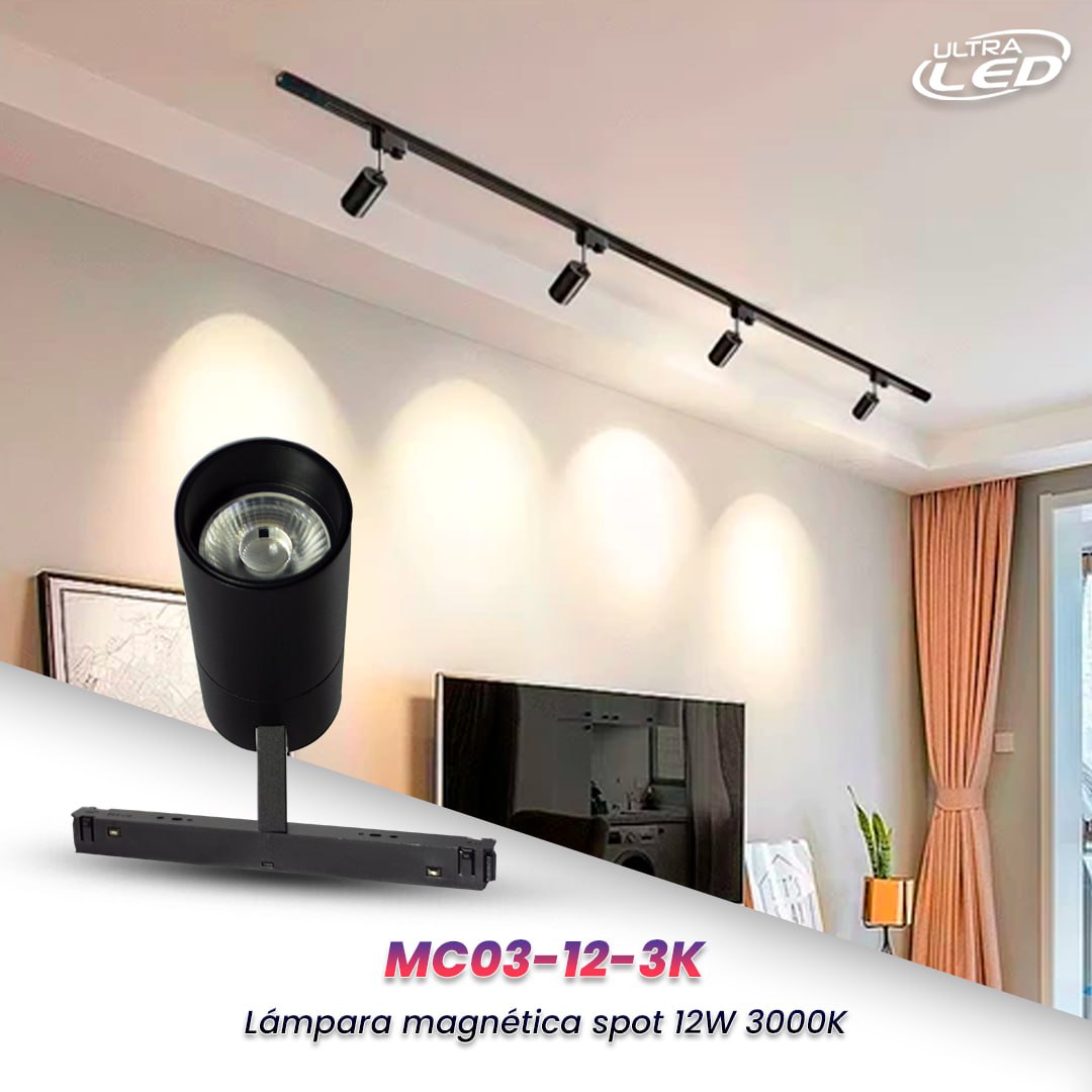 LAMPARA LED RIEL 12W LUZ CALIDA MODELO MC03-12-3K