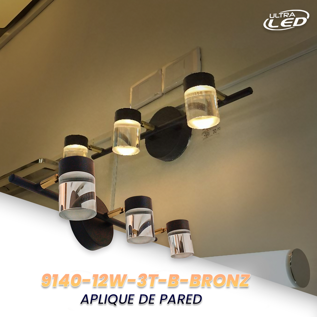 LAMPARA APLIQUE 12W DE PARED BLACK-BRONZE LUZ CALIDA (3000K) MODELO 9140-12W-3T