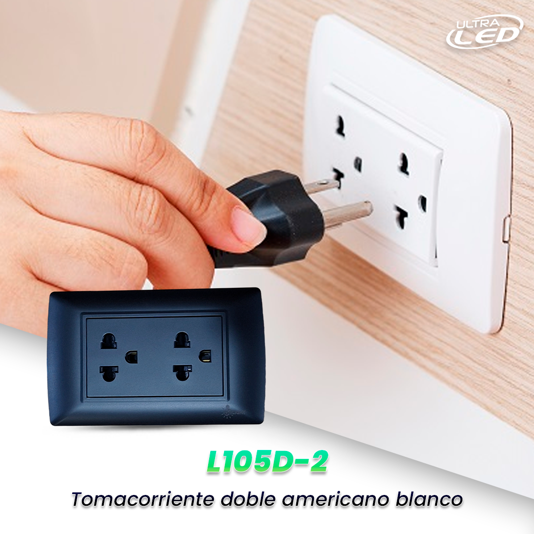 TOMACORRIENTE DOBLE AMERICANO NEGRO MODELO L105D-2-B