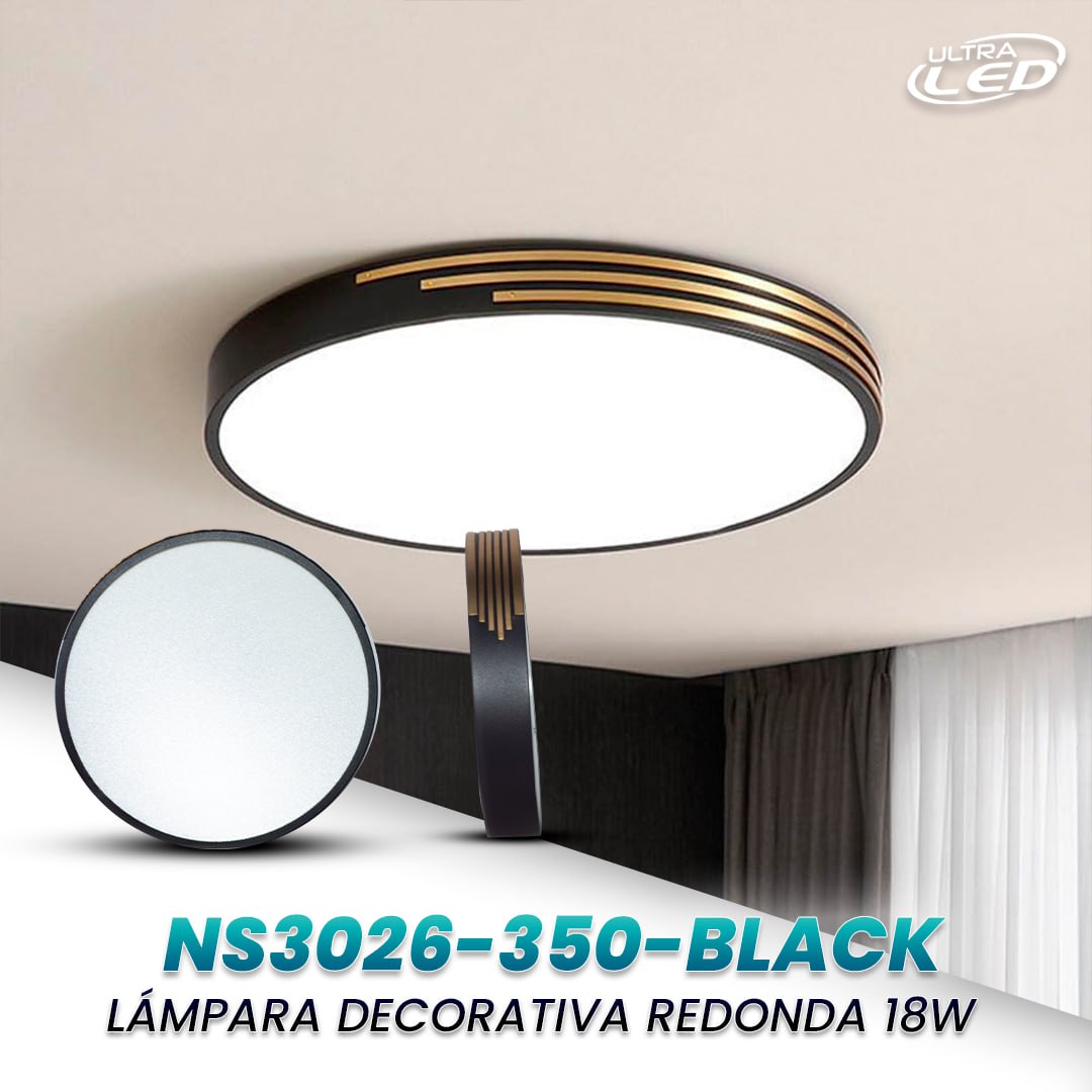 LAMPARA LED DECORATIVA 18W MODELO NS3026 BORDE NEGRO