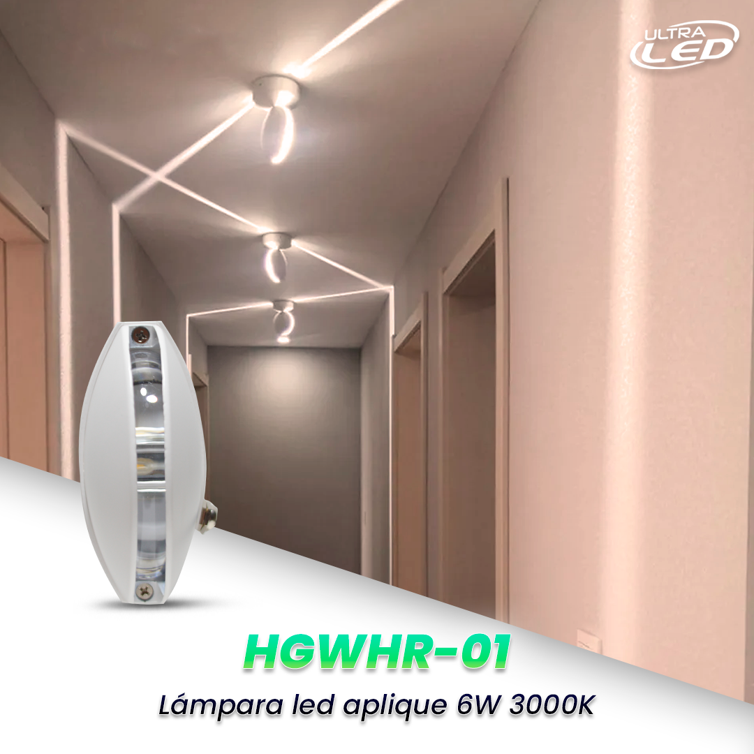 LAMPARA LED APLIQUE 6W LUZ CALIDA (3000K) MODELO HGWHR