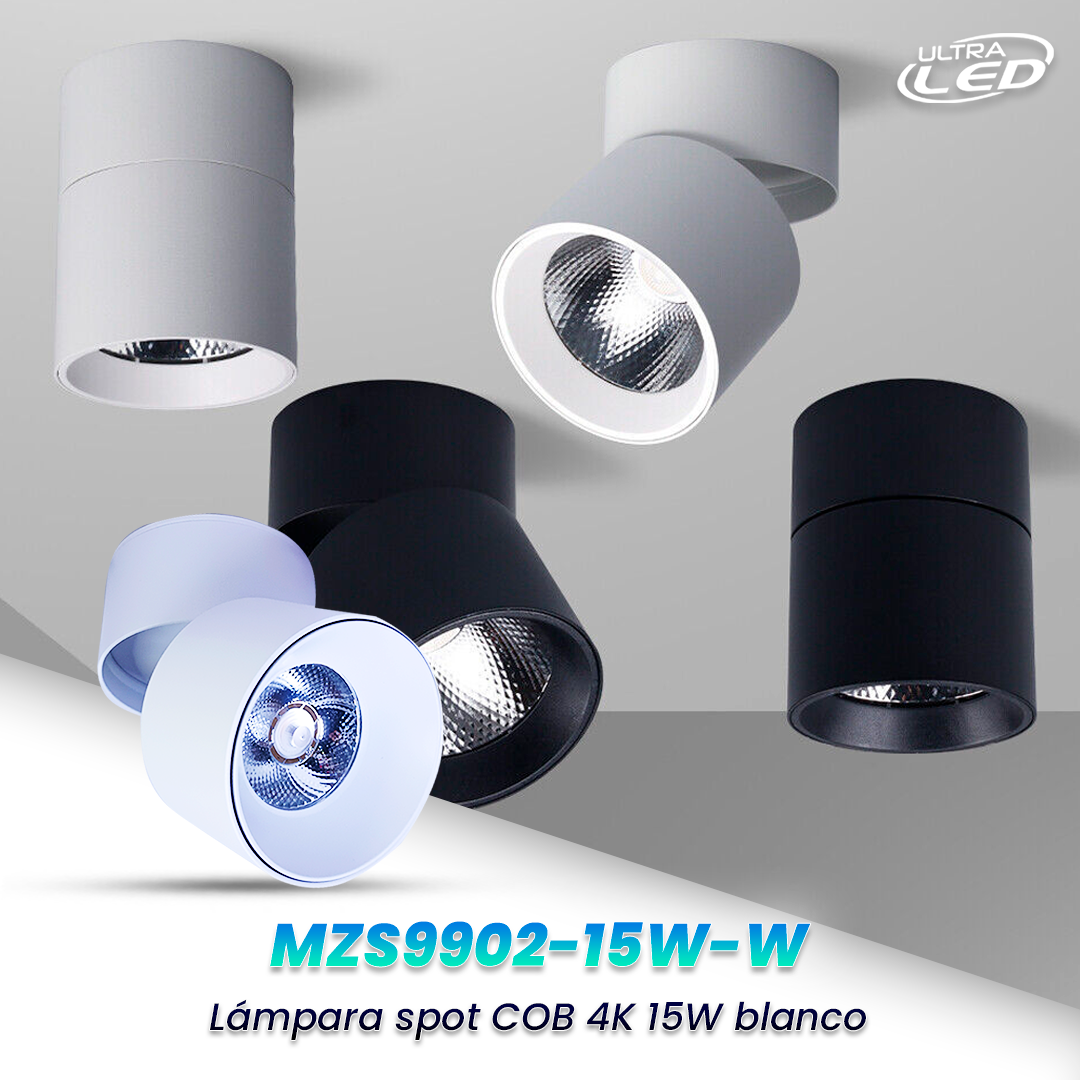 SPOT COB 15W LUZ NEUTRA (4000K) CARCASA BLANCA MODELO MZS9902-15W-W