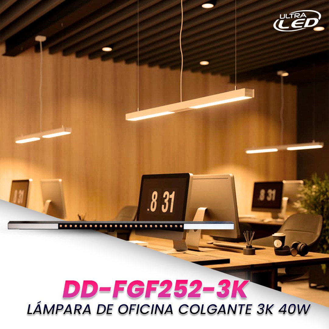 LAMPARA DE OFICINA 40W COLGANTE LUZ CALIDA (3000K) MODELO DD-FGF252-3K