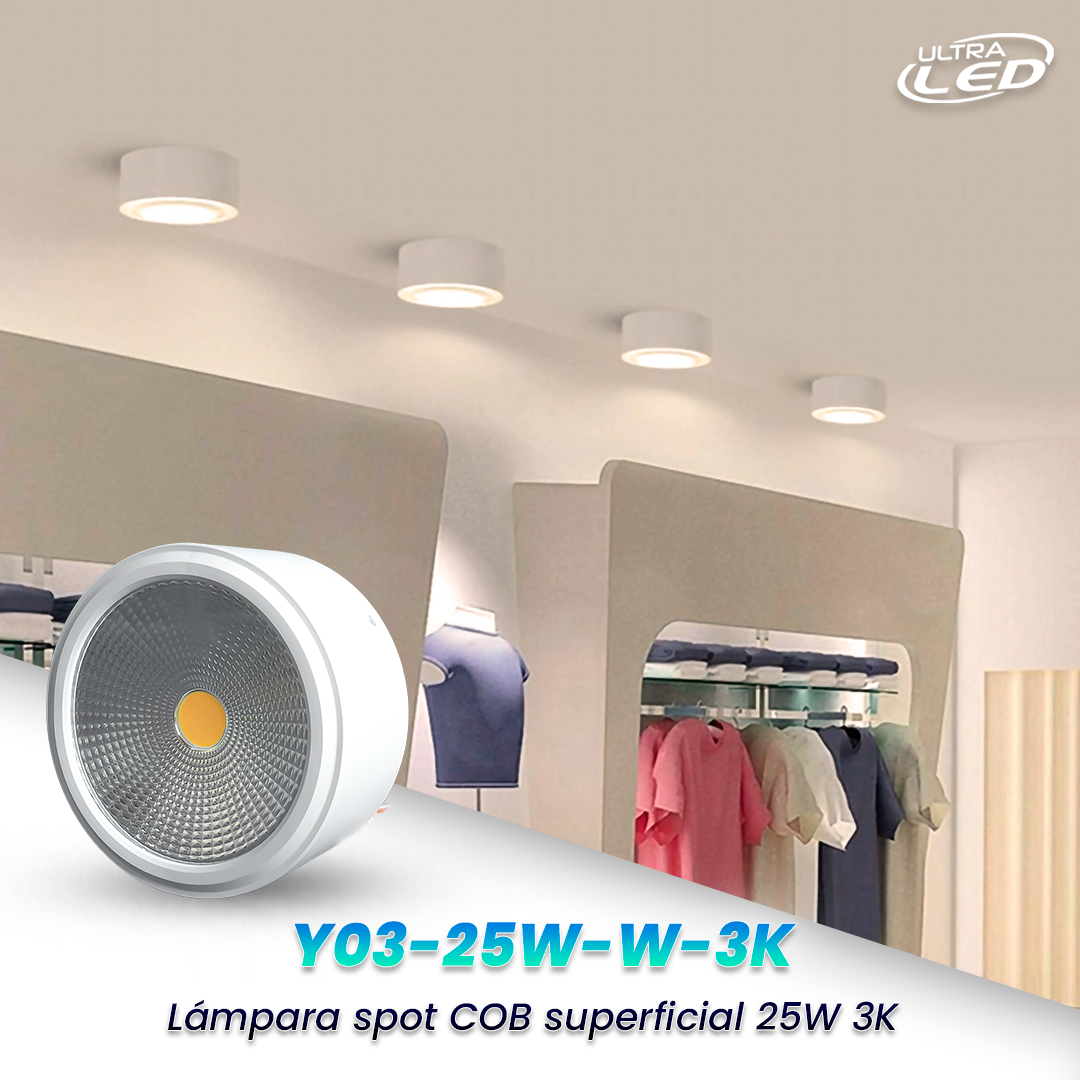 SPOT LED COB REDONDO SUPERFICIAL LUZ CALIDA (3000K) MODELO Y03