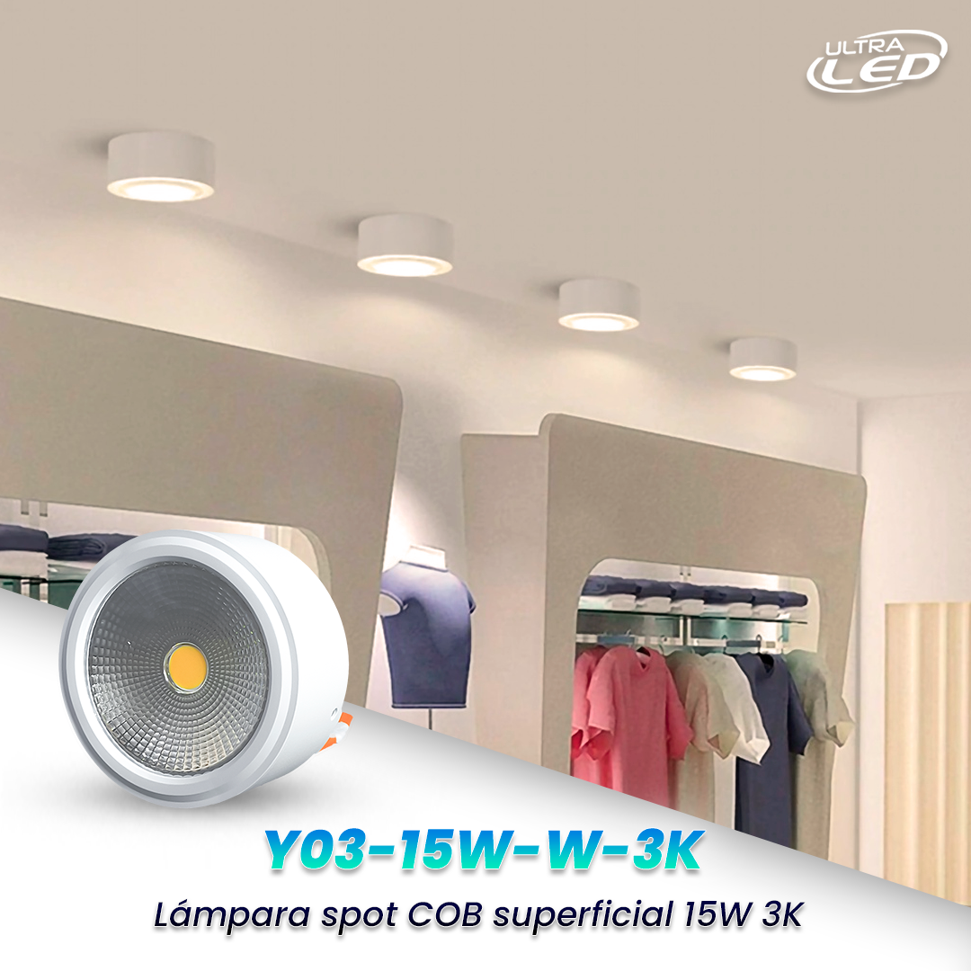 SPOT LED COB REDONDO SUPERFICIAL LUZ CALIDA (3000K) MODELO Y03