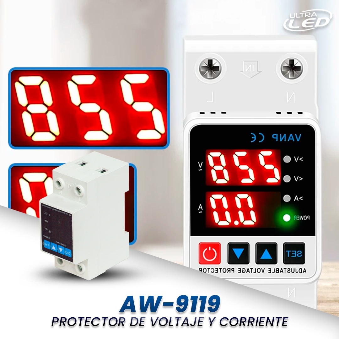 PROTECTOR DE VOLTAJE Y CORRIENTE AJUSTABLE 40AMP MODELO AW-9119