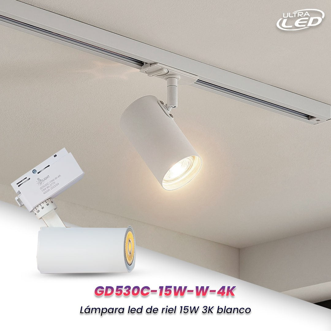 LAMPARA LED DE RIEL 15W LUZ NEUTRA (4000K) CARCASA BLANCA