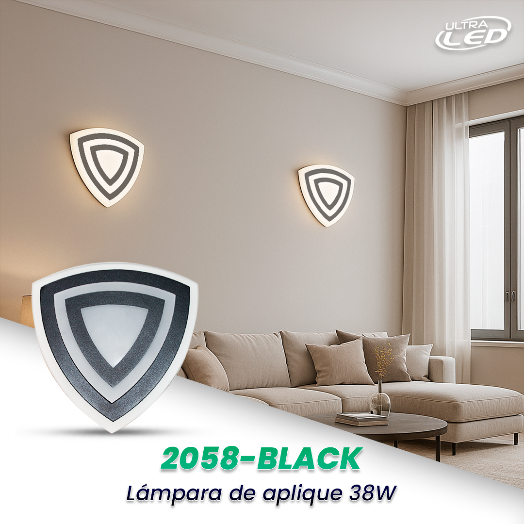 LAMPARA APLIQUE DECORATIVA 38W CARCASA NEGRA MODELO 2058