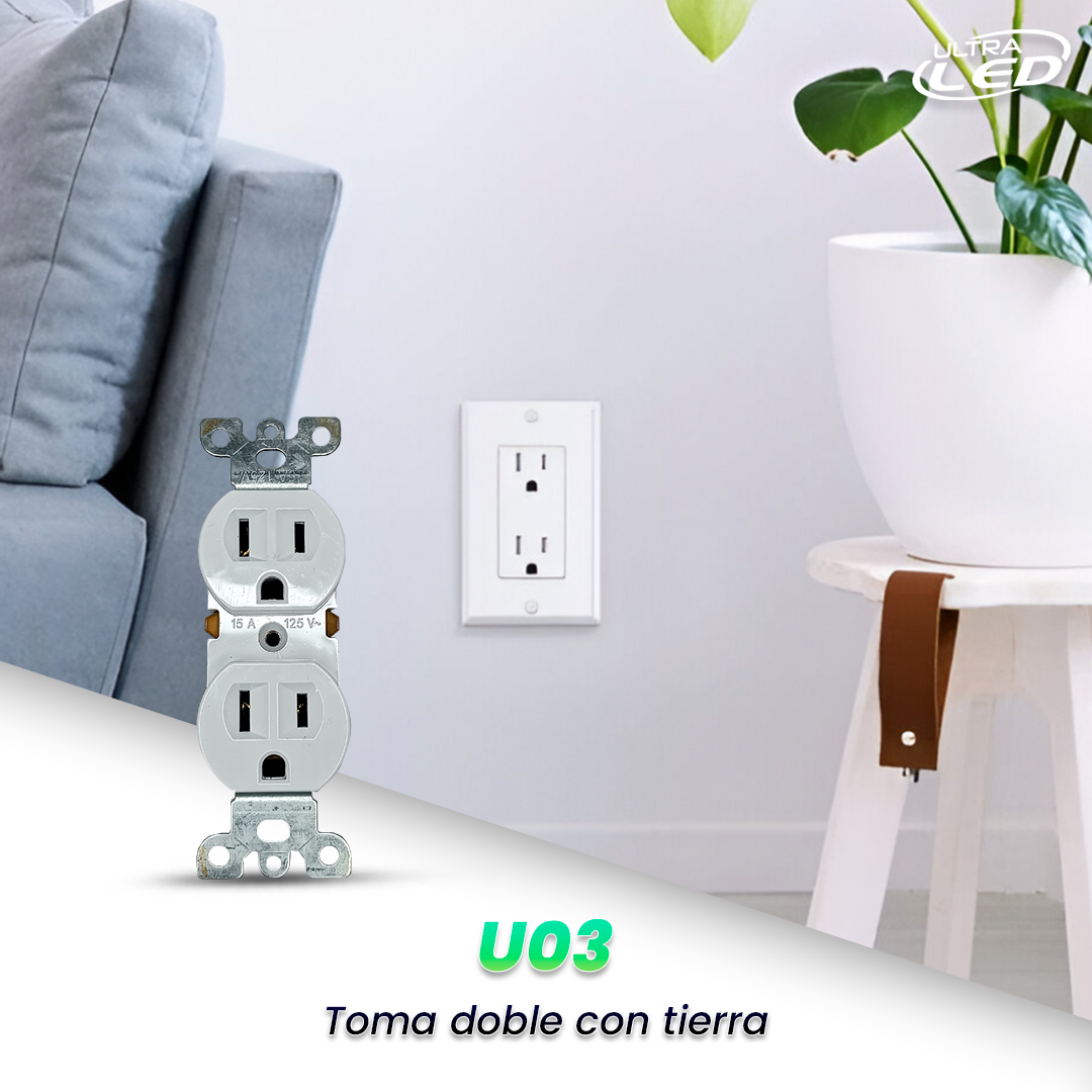 TOMA DOBLE C/TIERRA 15AMP/125V MODELO U03