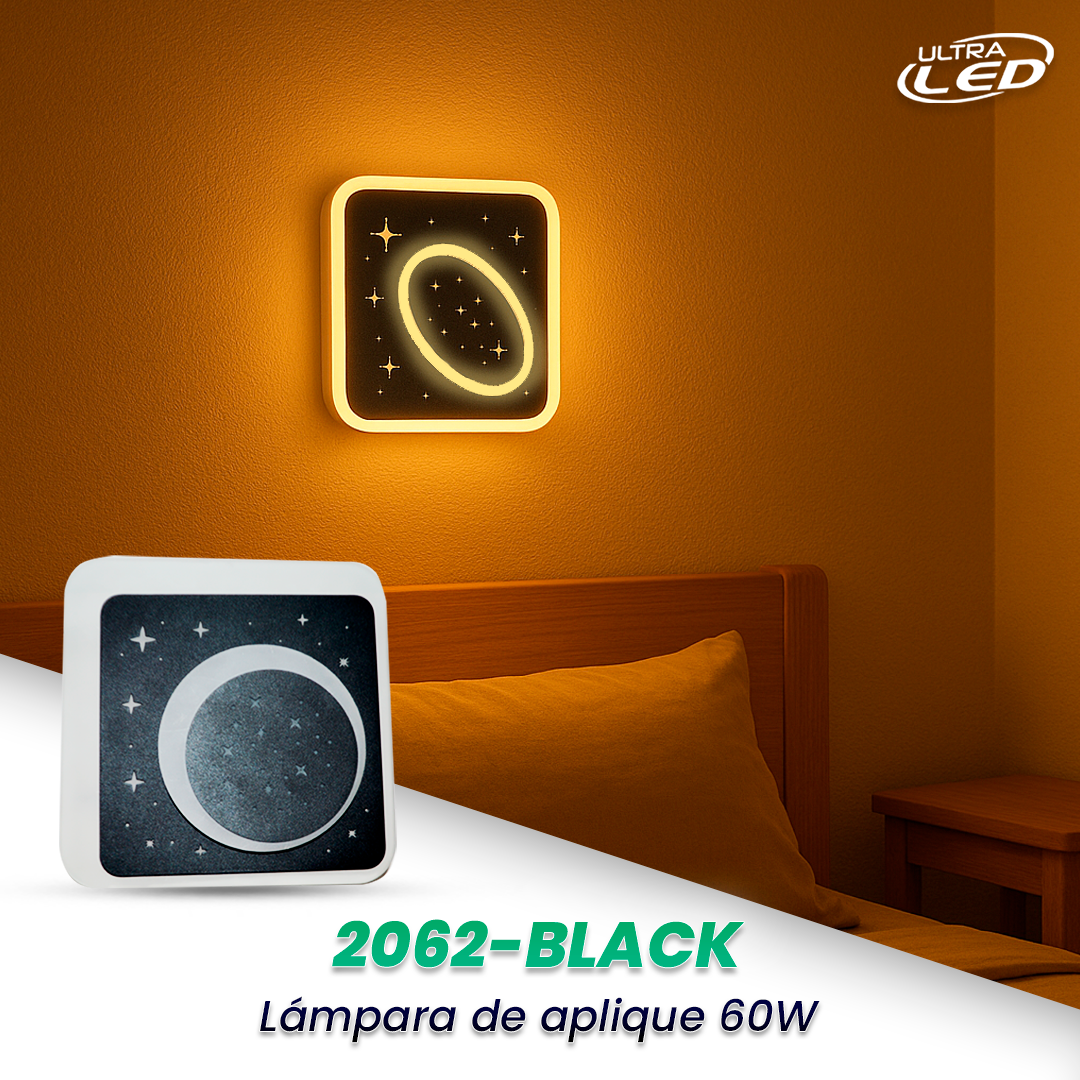 LAMPARA APLIQUE DECORATIVA 60W CARCASA NEGRA MODELO 2062