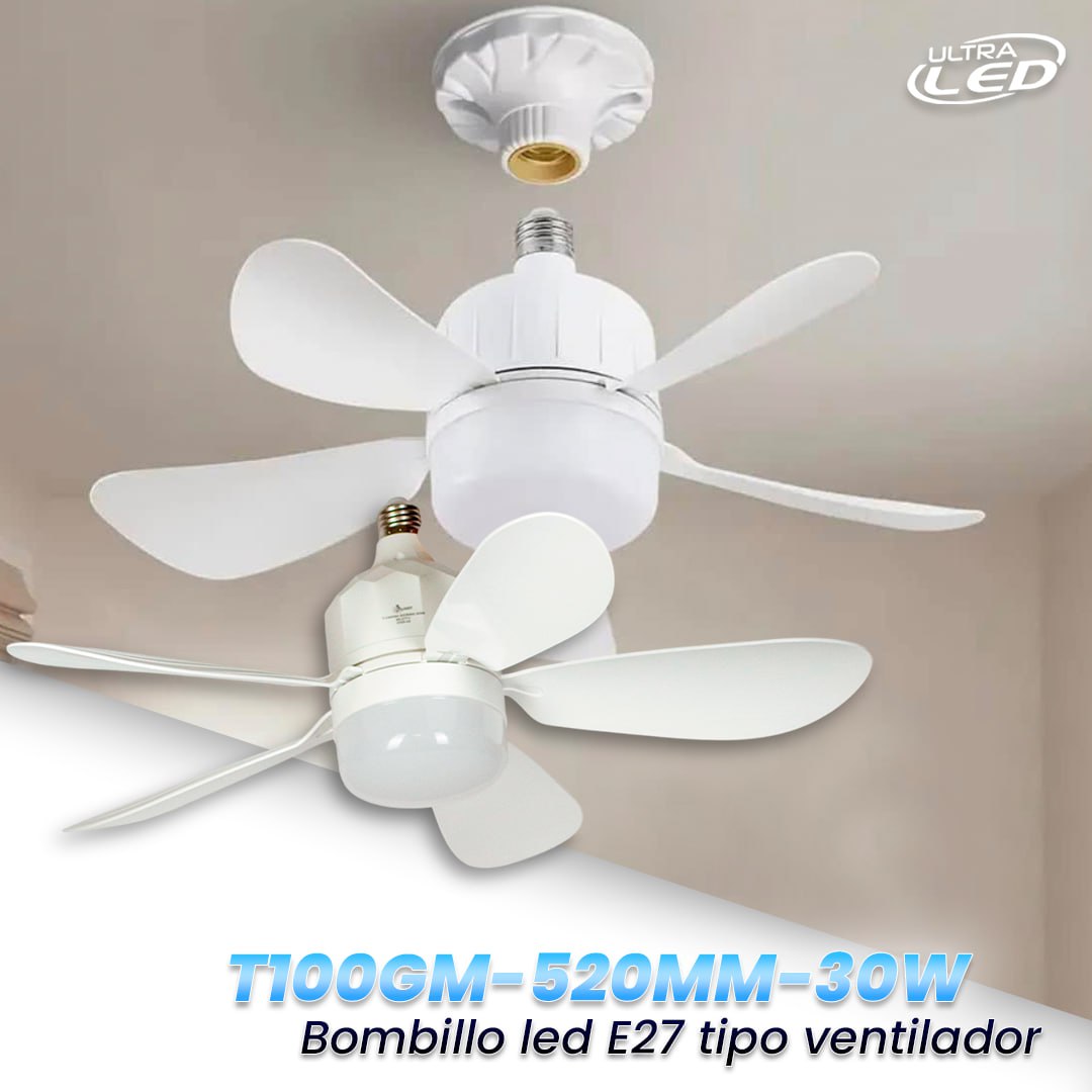 BOMBILLO LED 30W TIPO VENTILADOR LUZ BLANCA (6500K) MODELO T100GM-520MM-30W
