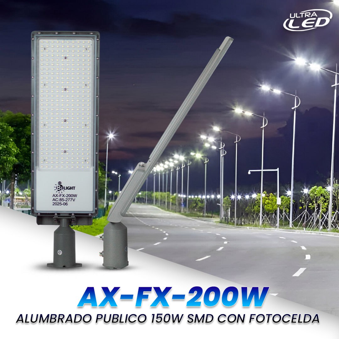 ALUMBRADO PUBLICO LED 200W SMD CON FOTOCELDA LUZ BLANCA MODELO AX-FX-200W