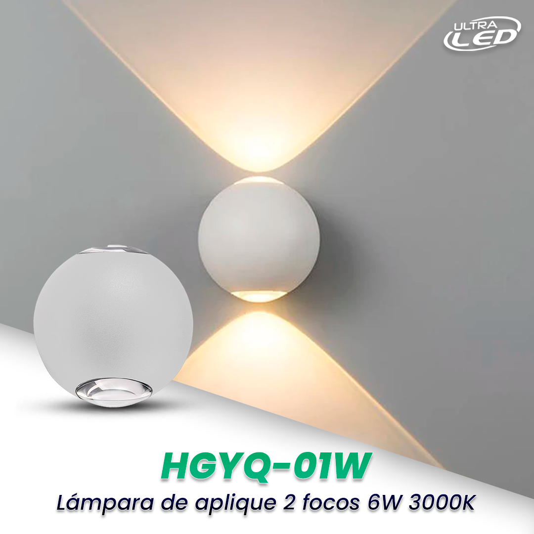 LAMPARA LED APLIQUE 2 FOCO 6W LUZ CALIDA (3000K) MODELO HGYQ