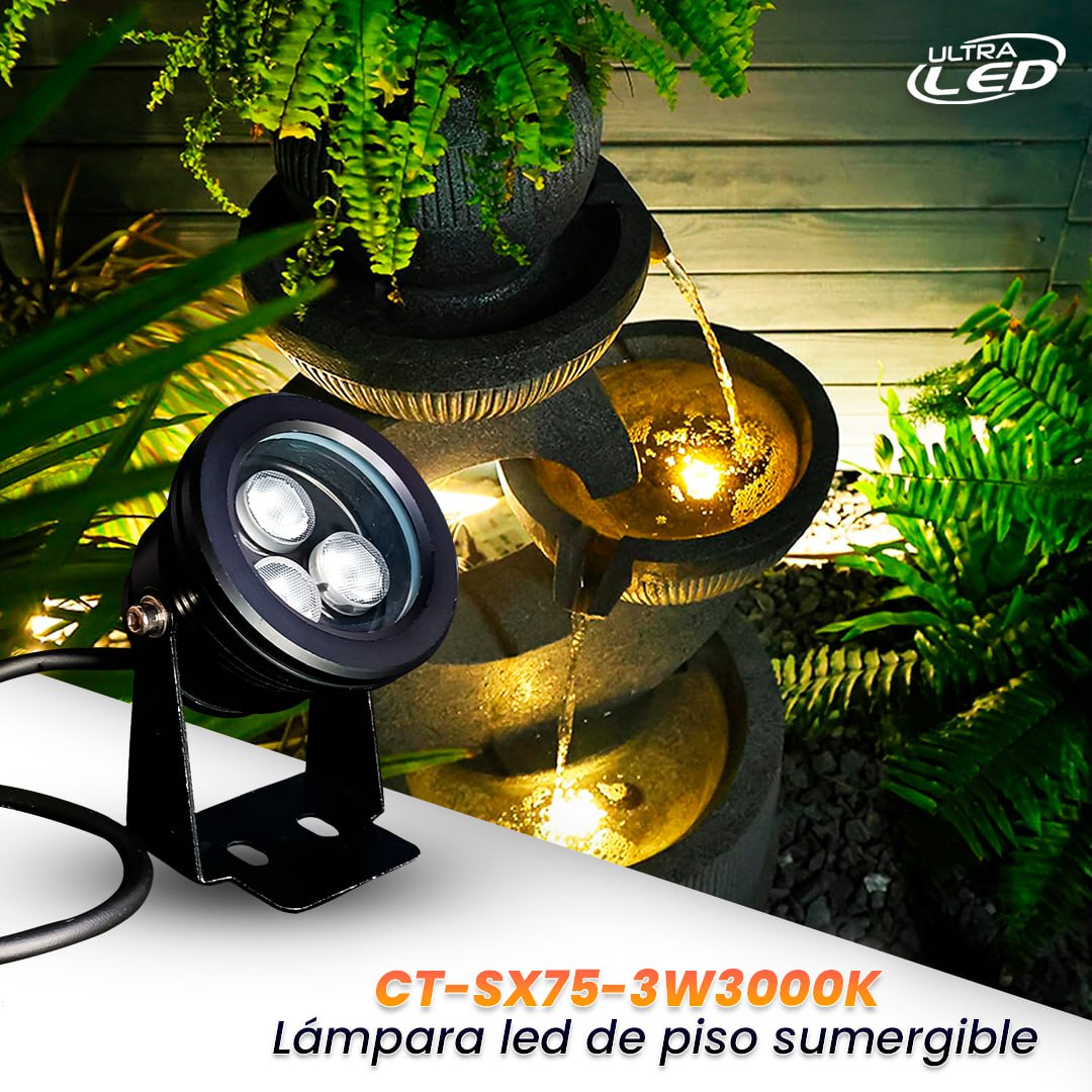 LAMPARA PISO SUMERGIBLE 3W LUZ CALIDA (3000K) MODELO CT-SX75
