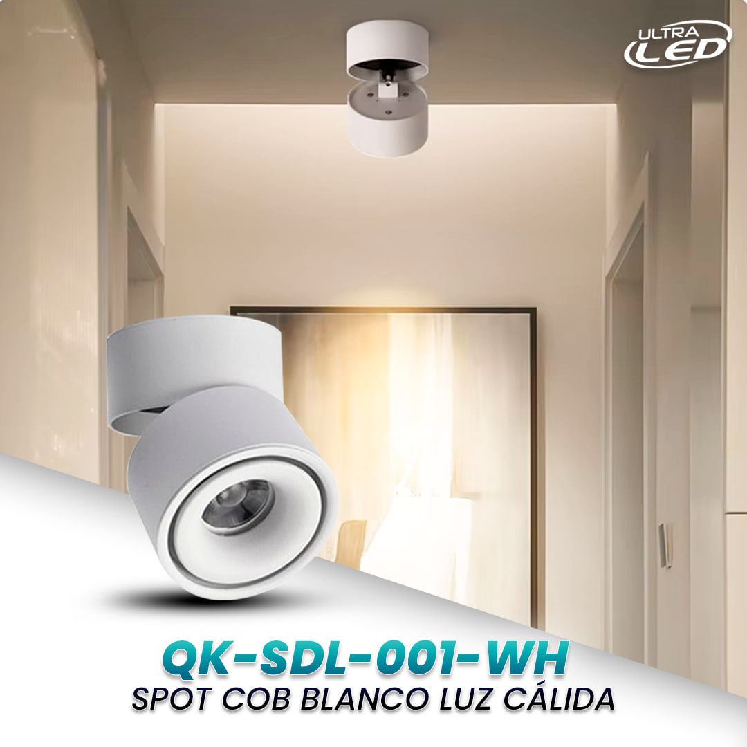 SPOT LED GIRATORIO 12W LUZ CALIDA (3000K) CARCASA BLANCA MODELO QK-SDL-001-WH