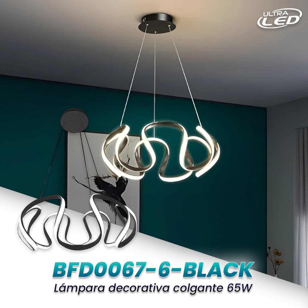 LAMPARA COLGANTE 65W BLACK MODELO BFD0067-6-BLACK